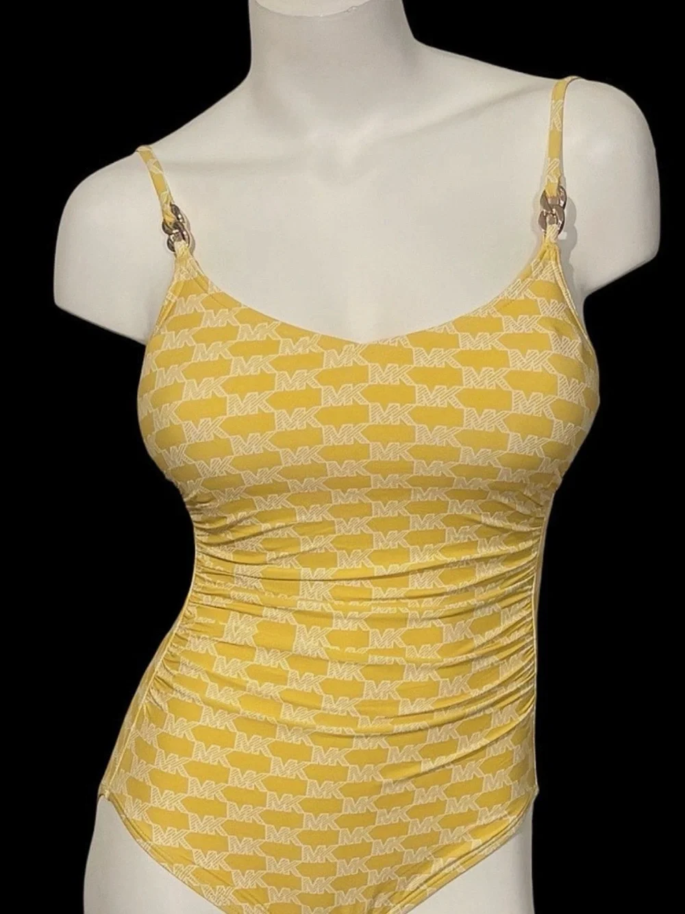 Michael Kors Yellow Monogram One-Piece Swimsuit with Ring-Strap Detail